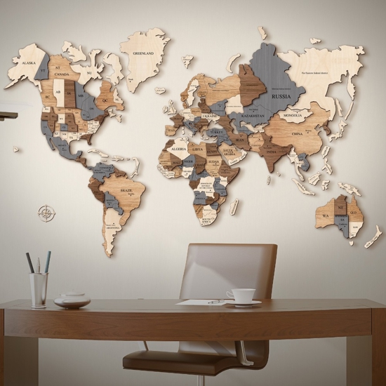 Mappa dal mondo 3d da parete 80x123 cm in legno componibile
